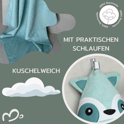 MIRARI Kids Babyhandtuch mit Kapuze und Waschlappen 100x100 cm – Handtuch Rentier aus 100% Baumwolle - REH Badetuch mit Kapuze - Geschenk Geburt - Baby Erstausstattung Neugeborenen Set