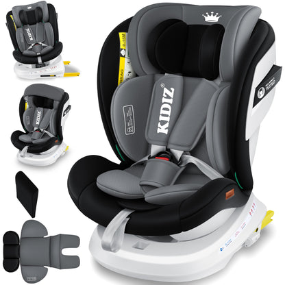 KIDIZ® Kindersitz Baby Autositz Kinderautositz Isofix Top Tether 360° drehbar Gruppe 0/1/2/3 ab Geburt 0-36kg Mit Sonnenschutzdach Seitenschutz 5 Punkt Gurt Kopfstützenverstellung ECE R129 Grau - Meloni2