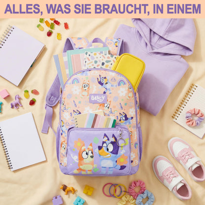 Rucksack Mädchen, Verstellbarer Reisetasche für Schule und Reise, Gepolsterte Schulrucksack mit Zwei Schlüsselanhänger, Geschenke für Kinder (Multi Squishmallows)