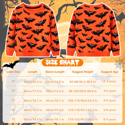Baogaier Sweatshirt für Jungen Halloween Kürbisse Fledermaus Drucken Baumwolle Pullover Kinder Langarm Rundhalsausschnitt Shirt Activewear Tops Kleinkind Kleidung 2-7 Jahre, Gr.92-122