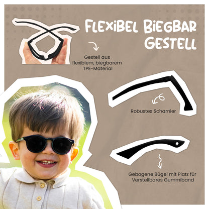 Maesy Kinder Sonnenbrille für Kleinkind und Baby - 1-3 Jahre - UV400 Polarisierter Schutz - Flexibler und Biegsamer Rahmen - Verstellbares Gummiband - Sichere und Bequeme Kindersonnenbrille - Bowi