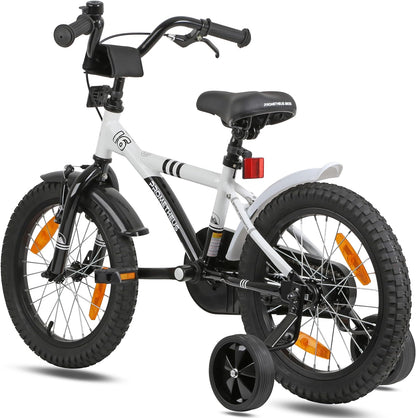 PROMETHEUS BICYCLES Kinderfahrrad 16 Zoll ab 5 Jahren - Kinder Fahrrad Mädchen Jungen Fahrrad Kinder mit Stützräder Rücktrittbremse in Weiss Schwarz - Meloni2