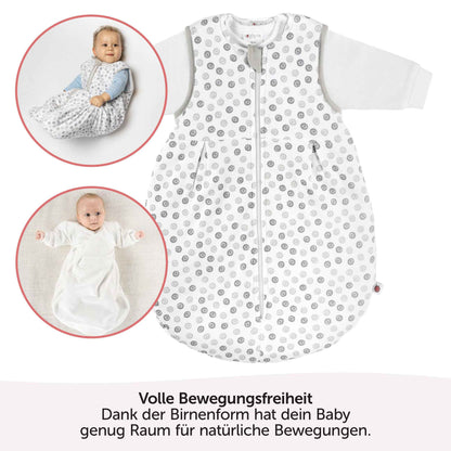 Coconette Circle All-Year Baby Sleeping Bag - 2-Piece: Long-sleeved inner bag and lined outer bag for summer and winter. 100 % cotton. White