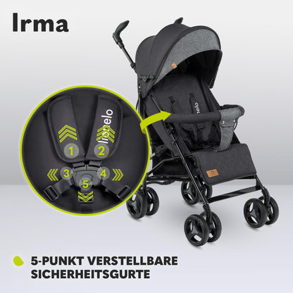 Lionelo Irma Pushchair up to 15 kg, Lightweight Modern Pushchair with Reclining Function, Foldable, Large 6 Inch Wheels, Large Basket, Bag, Mosquito Net 