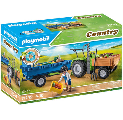 PLAYMOBIL Country 71442 Traktor mit Anhänger und Wassertank, frische Ernte auf dem Bauernhof, spielerisches Lernen über die Umwelt, nachhaltiges Spielzeug für Kinder ab 4 Jahren