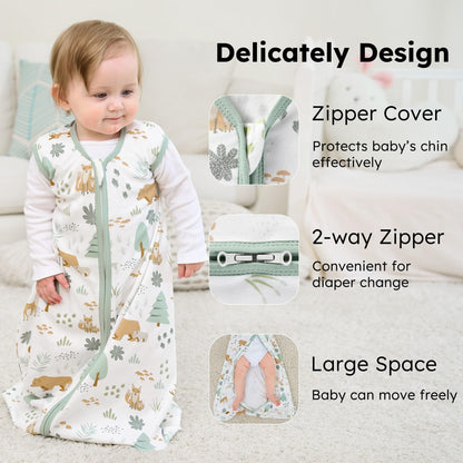 FIEMOL Baby Sleeping Bag 2.5 Tog 0-6 Months, Winter Cotton Newborn Baby Sleeping Bag, Wearable Blanket for Infants and Toddlers, 2-Way Zip Sleeping Bag, 67 cm, Rainbow