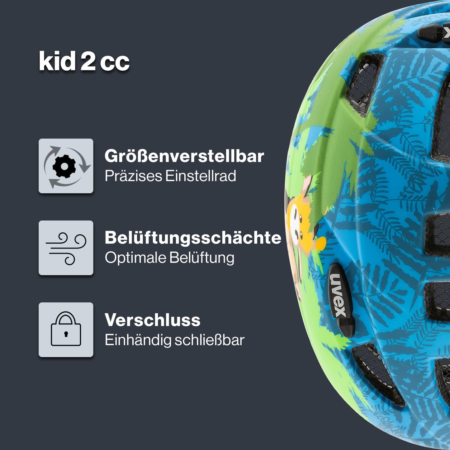 uvex Kid 2 cc - Lightweight children's helmet - individual size adjustment - expandable with LED light 