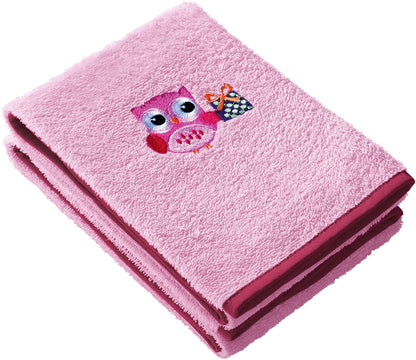 Erwin Müller Kinder Waschhandschuh, Waschlappen Frottier 3er-Pack Eule rosa Größe 15x21 cm - saugstark, langlebig, angenehm weich