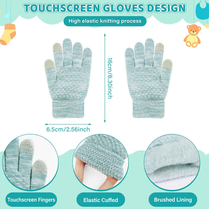Children's Winter Hat Loop Scarf Touchscreen Gloves Set 2 3 4 5 6 7 Years Toddler Winter Hat Beanie Tube Scarf Knitted Pom Hats Gift Girls Boys
