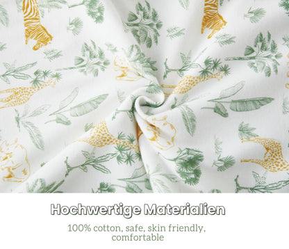 Chilsuessy Children's Sleeping Bag 1.5 Tog Pack of 2 Baby Sleeping Bag Made of 100% Cotton, Baby All-Year Sleeping Bag Pyjamas for Boys and Girls, 1.5 Tog/Elephant Lion + Green, 110 cm / Baby Height