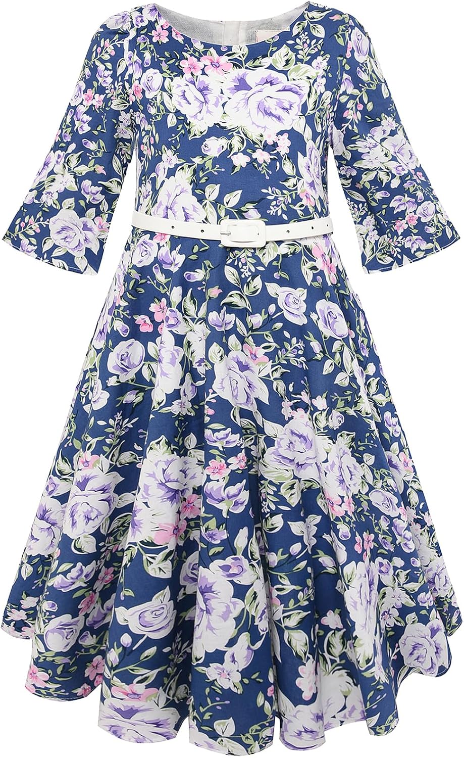 BONNY BILLY Mädchen Kleider Vintage Blumen Festlich Hochzeit Elegant Kinder Kleid mit Gürtel