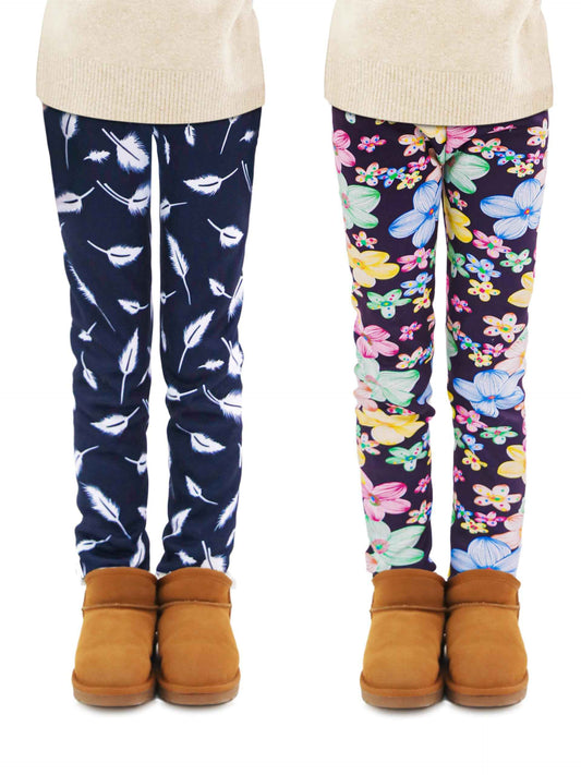 Ruisita 2 Pack Girls Winter Leggings Warm Thick Fleece Lined Leggings for Kids Ankle Length Printed Stretch Pants