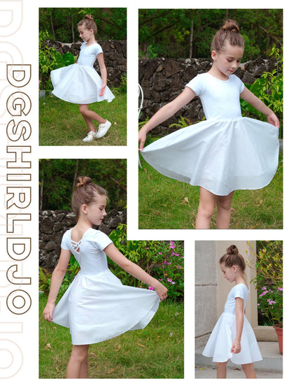 DGSHIRLDJO Mädchen Kurzarm Baumwolle Sommerkleid Einfarbig A-Linie Twirly Skater Kleid Kleider für Mädchen 3-12 Jahre Party Festliche Schule Prinzessin Hochzeit