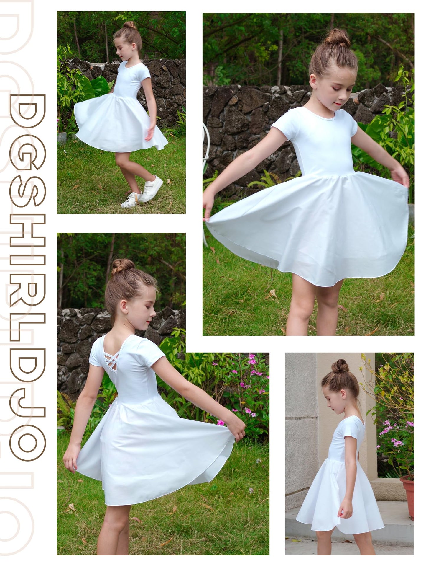 DGSHIRLDJO Mädchen Kurzarm Baumwolle Sommerkleid Einfarbig A-Linie Twirly Skater Kleid Kleider für Mädchen 3-12 Jahre Party Festliche Schule Prinzessin Hochzeit
