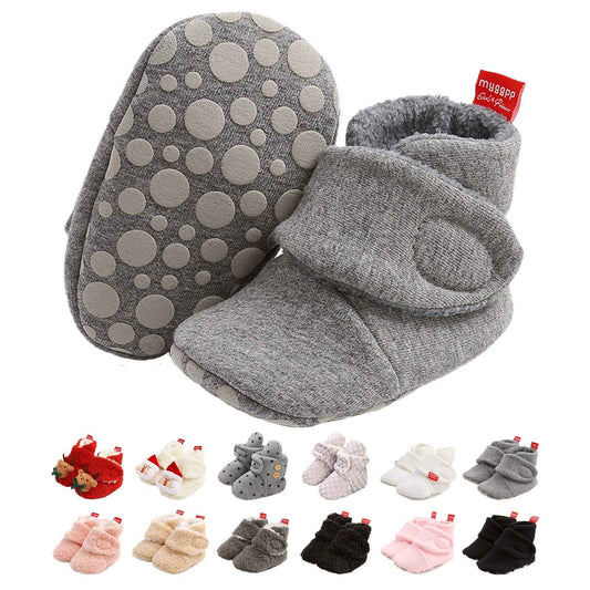 Edoton Infant Boys Girls Warm Slippers Winter White Cute Soft Cotton Unisex Non-Slip Baby Shoes for Christmas First Birthday Gift.