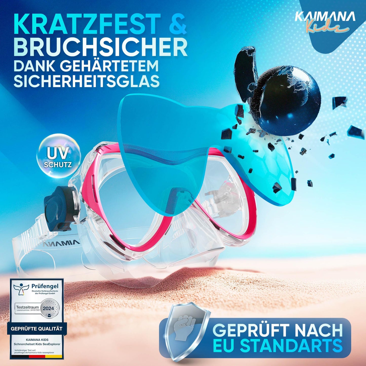 Das Neue KAIMANA® SeaExplorer Schnorchelset Kinder + Tragetasche, Taucherbrille mit Schnorchel, Taucherbrille Kinder, Alternative zur Schnorchelmaske Kinder, Taucherbrille mit Stoffband/Silikonband