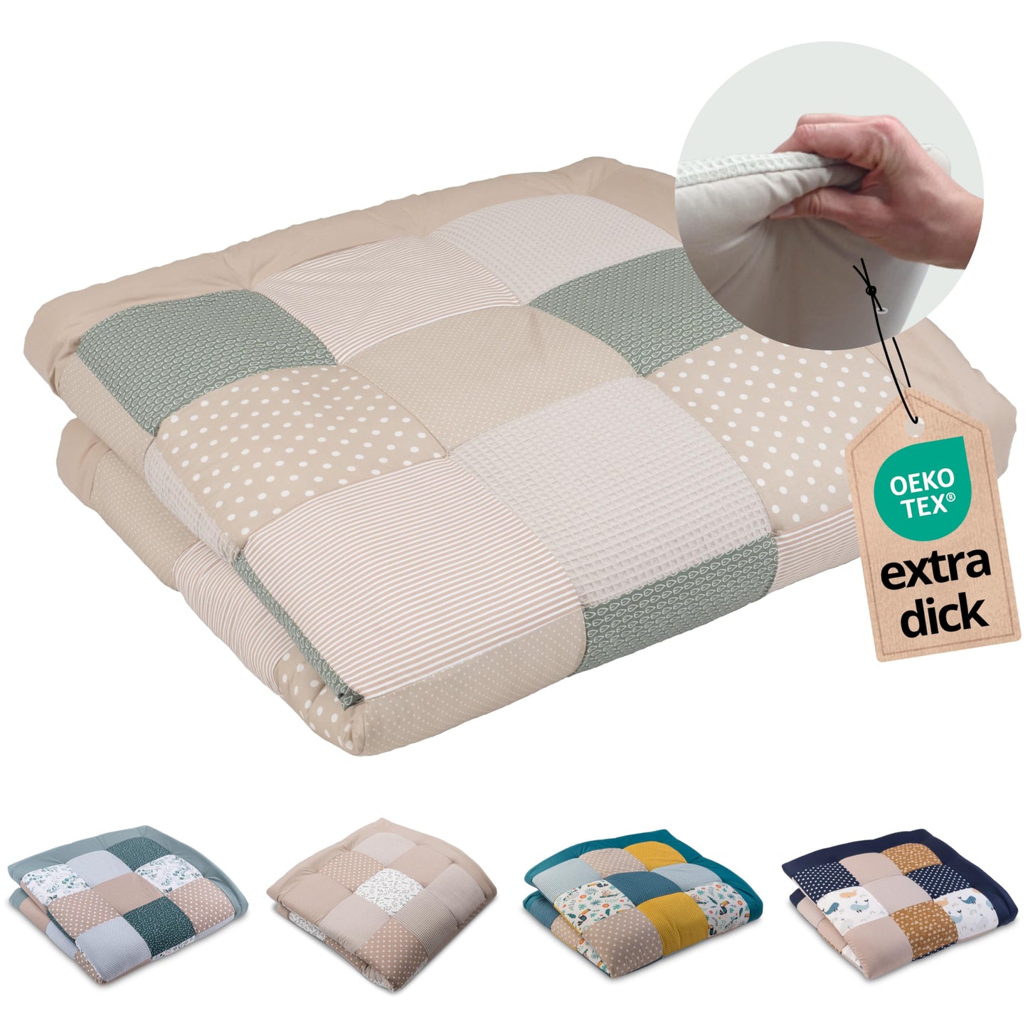 ULLENBOOM Krabbeldecke für Baby 100x100 cm, 100% OEKO-TEX Materialien, Made in EU, Dick & weich gepolstert, Sandblume - ideal als Babydecke, Laufgittereinlage & Spieldecke Baby - Meloni2