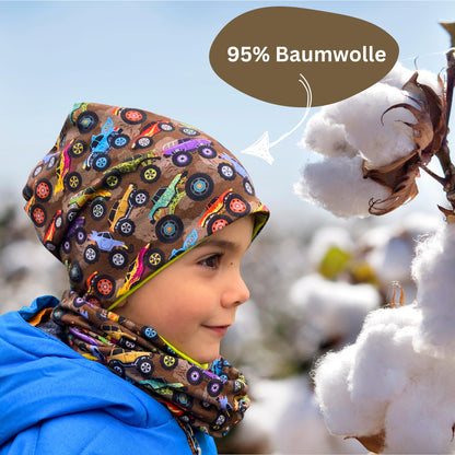 HECKBO Children's Beanie Hat & Scarf, Tube Scarf Set, for Girls and Boys, 95% Cotton, Autumn, Spring, Winter
