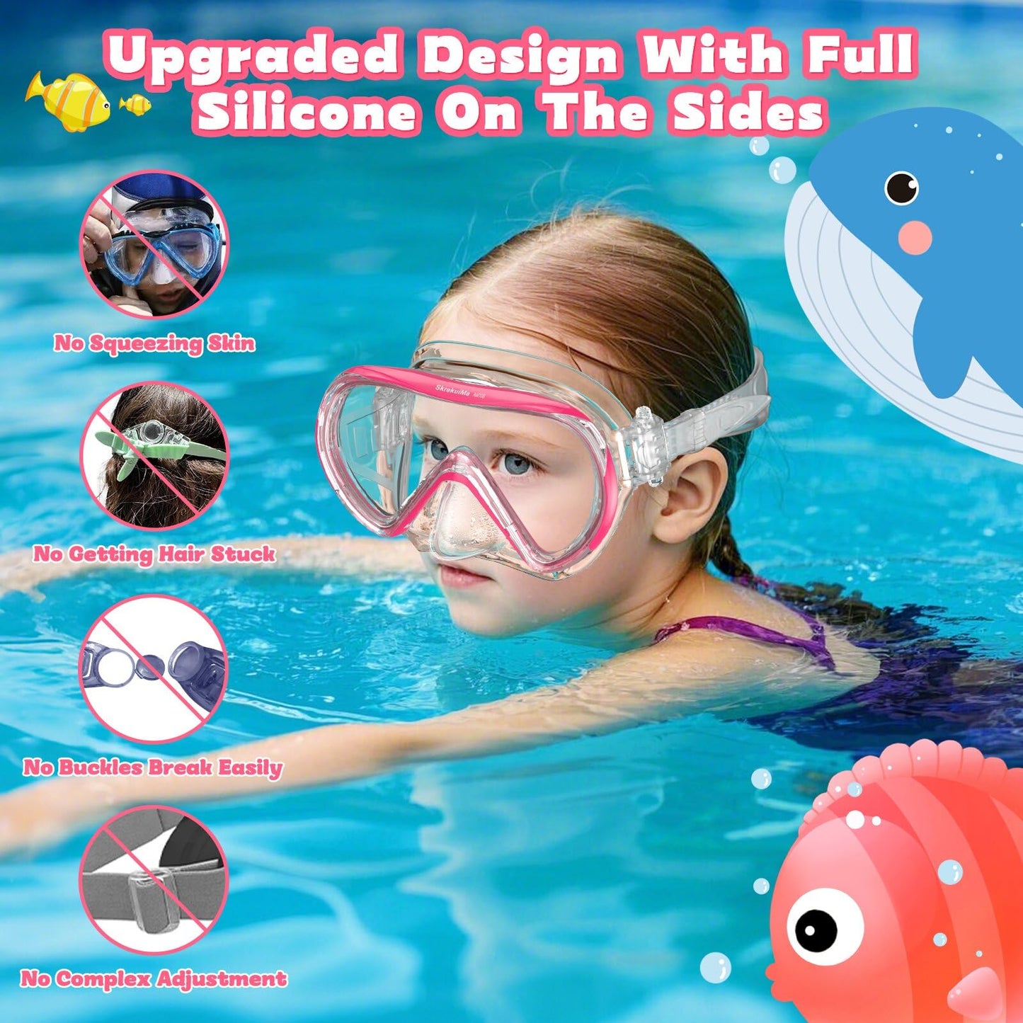 SkrekuiMa Taucherbrille Kinder | Schwimmbrille Kinder Schnorchelmaske Anti-Fog Anti-Leck | Tauchmaske Kinder 180°Panorama HD Tempered Glas für Kinder 4-12 Jahre Jungen Mädchen