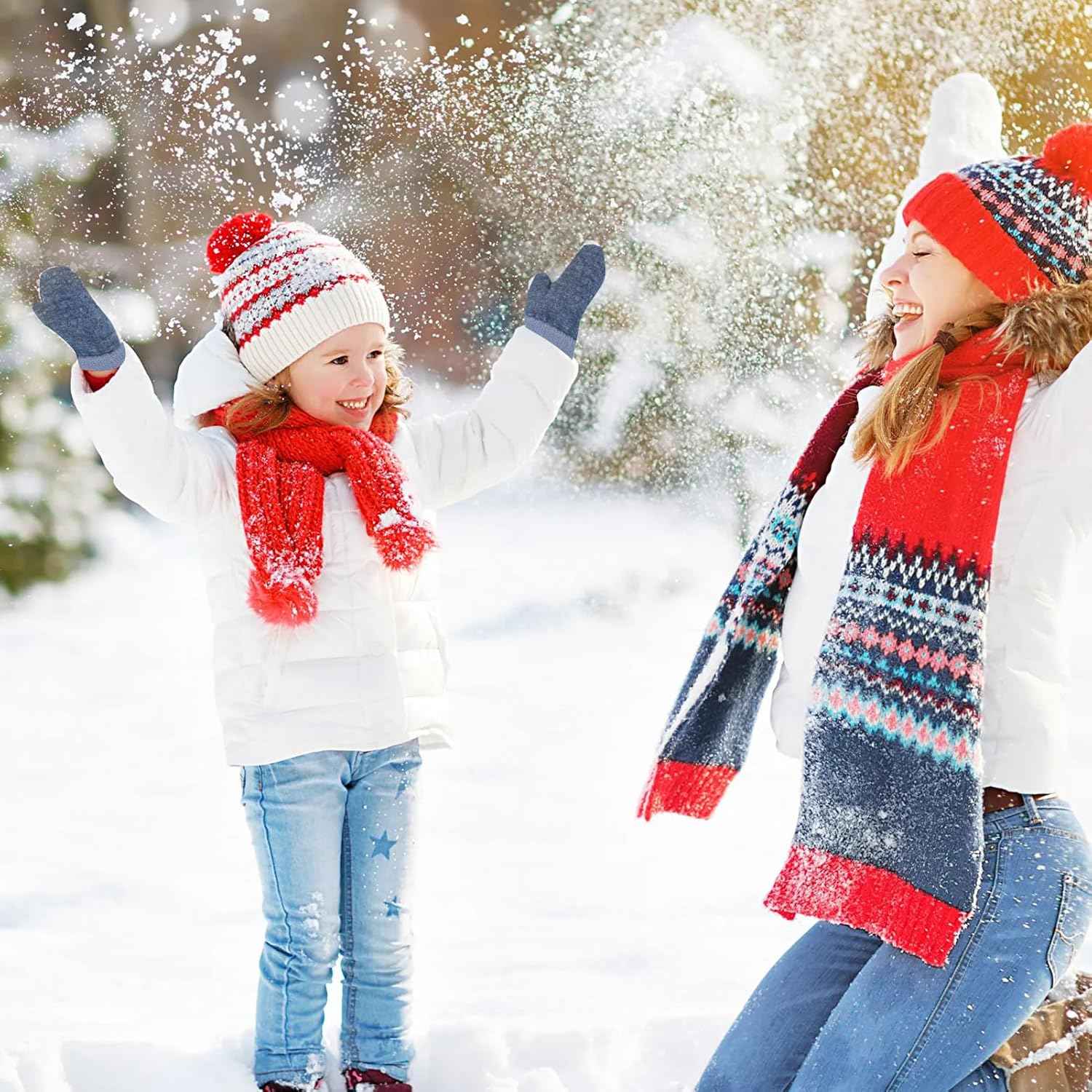 Dumhuts Baby Gloves Mittens Winter for 0-3 Years, Children's Warm Knitted Gloves with Plush Lining and Lanyard, Gloves Children for Outdoor Activities and Daily Use, Blue