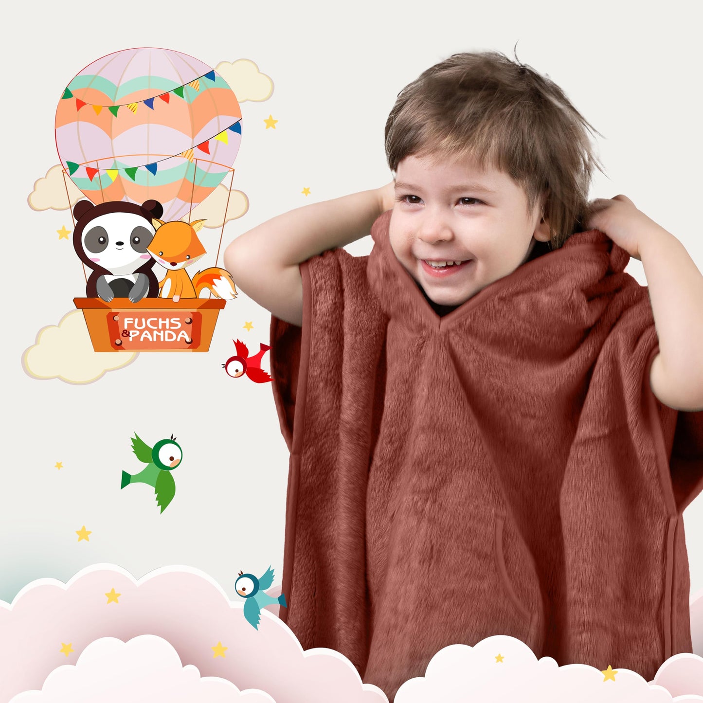 Fuchs&Panda® Badeponcho Kinder EXTRA warm, weich & kuschelig (100% Bambus) | Badeponcho Baby | Handtuch Poncho Kinder mit toller Geschenkverpackung (Kupfer-grün)