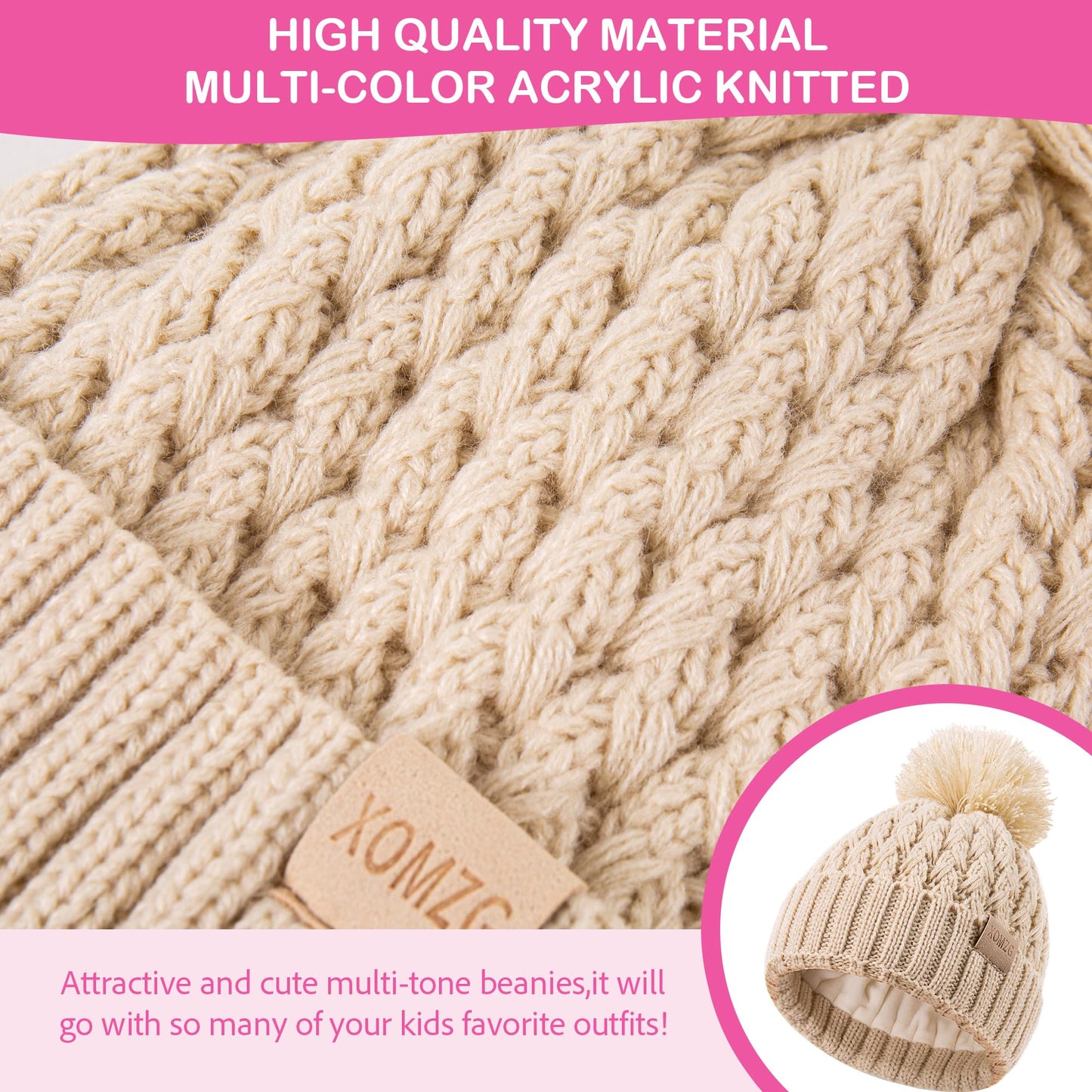 Baby Mützenhüte mit 2er Pack, warme Winterhüte für Jungen und Mädchen, Kleinkind Fleece gefüttert Kleinkind Babyhüte für 0-36 Monate