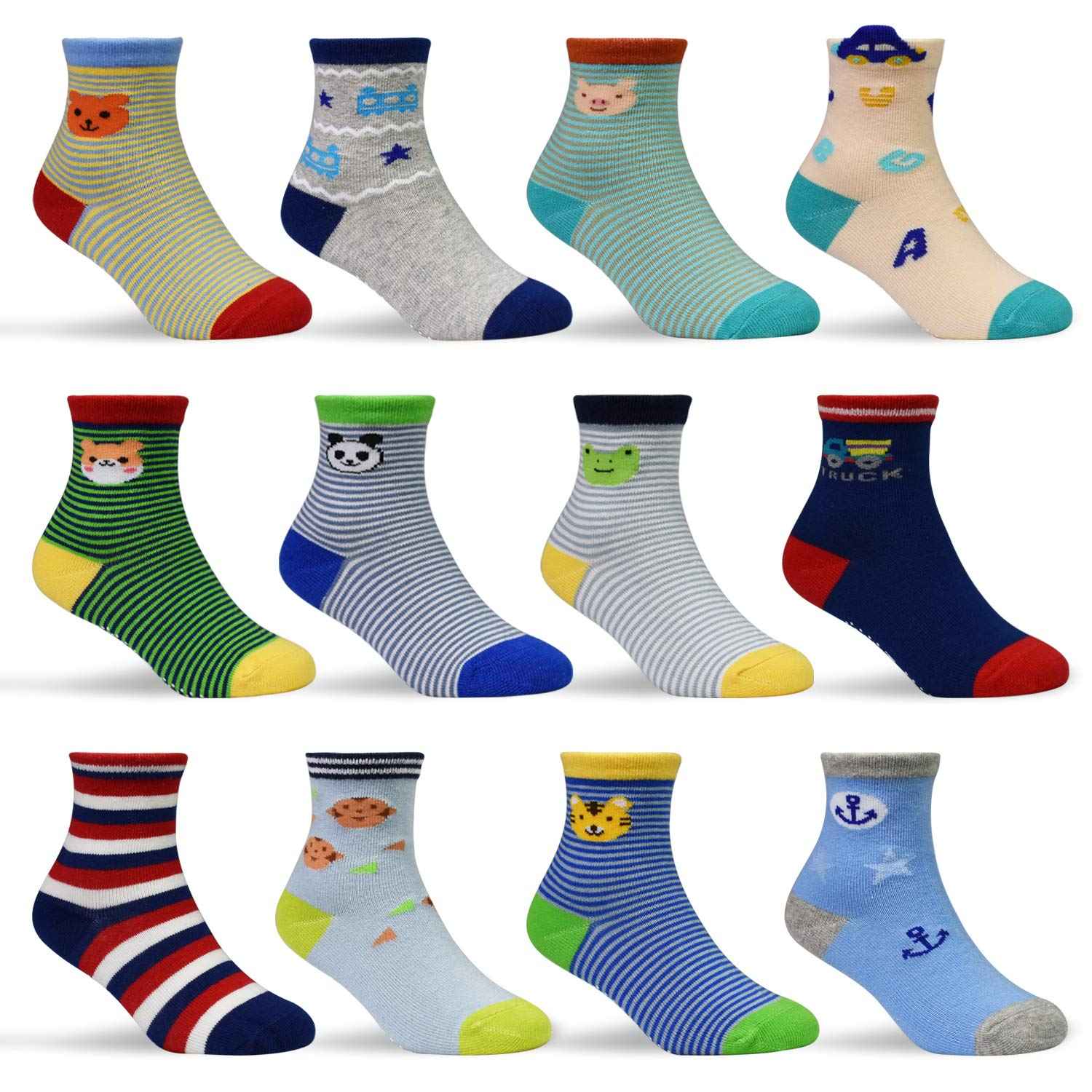 HYCLES Baby ABS Socks Children 0-7 Years 12 Pairs Stopper Socks Children Non-Slip Socks Child Boys Girls 23-26 27-30 Toddler Socks Baby