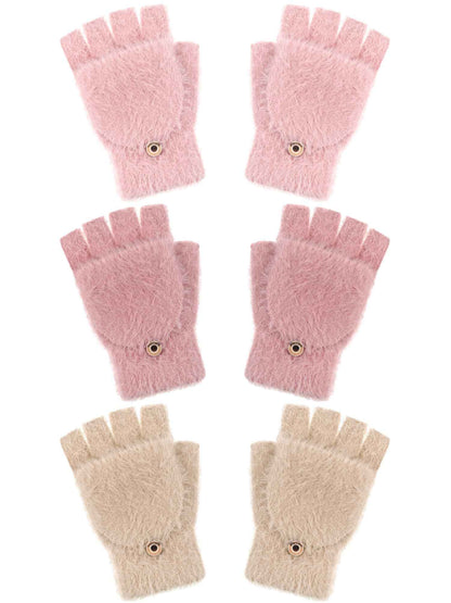 Geyoga 3er Pack Fingerlose Handschuhe mit Klappe Damen Winter Halbfinger Fäustlinge Handschuhe für Kinder