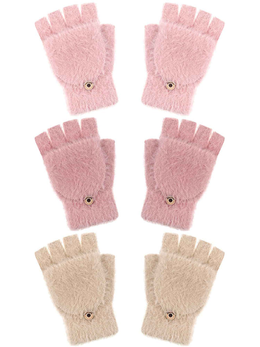 Geyoga 3er Pack Fingerlose Handschuhe mit Klappe Damen Winter Halbfinger Fäustlinge Handschuhe für Kinder