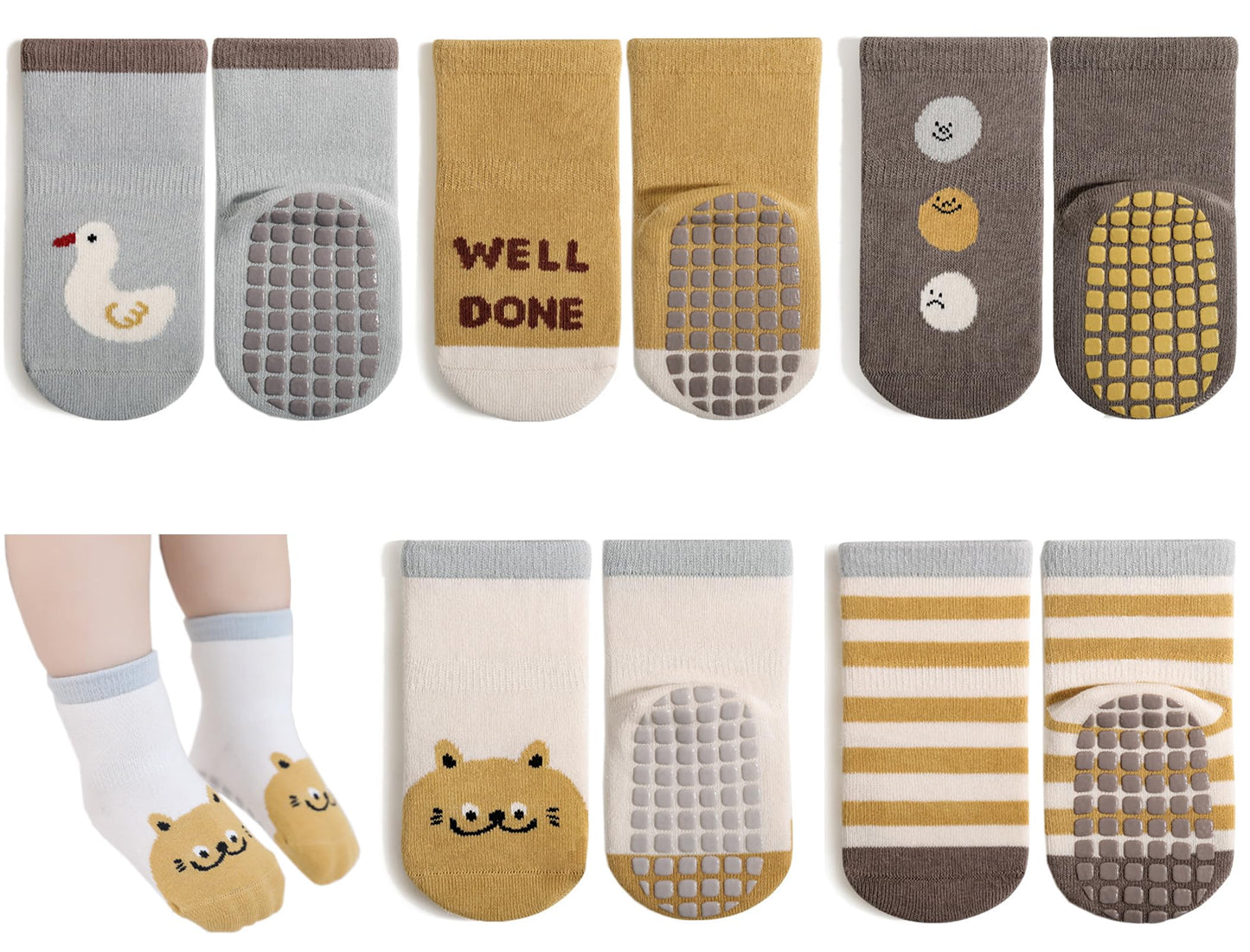 Rutschfeste Socken für Baby Mädchen Jungen 5 Paar Kinder Anti Rutsch Socken Sportsocken Stoppersocken