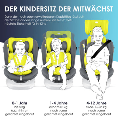 KIDIZ® Kindersitz Baby Autositz Kinderautositz Isofix Top Tether 360° drehbar Gruppe 0/1/2/3 ab Geburt 0-36kg Mit Sonnenschutzdach Seitenschutz 5 Punkt Gurt Kopfstützenverstellung ECE R129 Grau - Meloni2