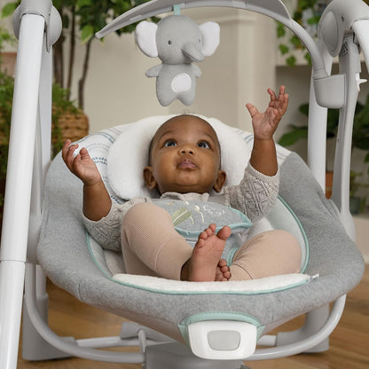Ingenuity ConvertMe 2-in-1 Baby Swing & Rocker Baby Rocker Electric Portable Vibrations Nature Sounds 0-9 Months Max 9kg - Swell