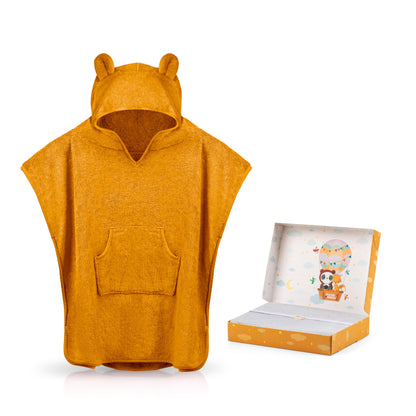 Fuchs&Panda® Badeponcho Kinder EXTRA warm, weich & kuschelig (100% Bambus) | Badeponcho Baby | Handtuch Poncho Kinder mit toller Geschenkverpackung (Kupfer-grün)