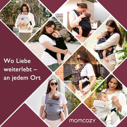 Momcozy Babytrage aus 100% Baumwolle – Baby Carrier für Kleinkind (3-24 Monate, 3,2-20 kg) · Ergonomische M-Position · X-Rücken · Taillengurt 64-127cm, Khaki