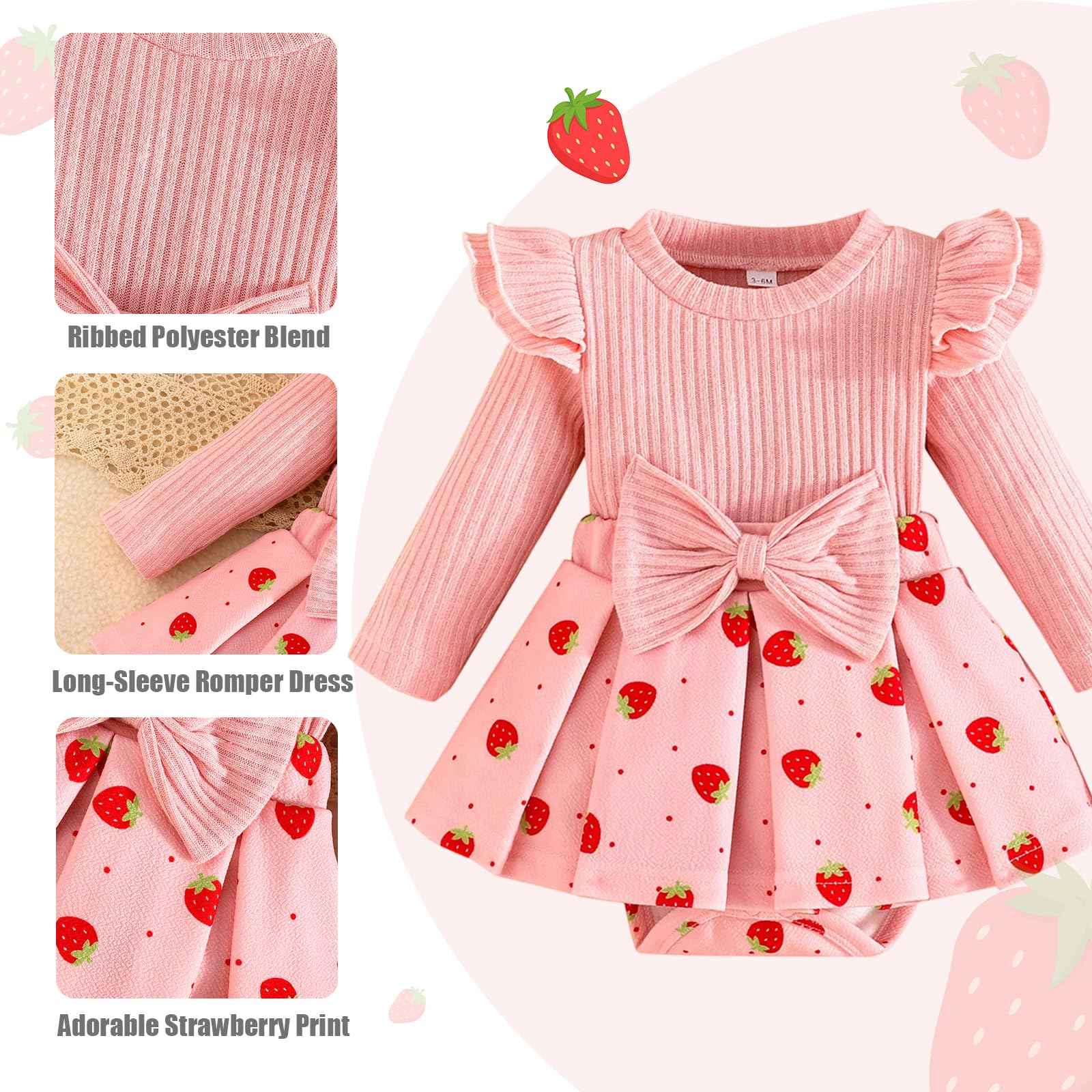 Winmany Strawberry Baby Girls Bodysuit with Sock Bow Headband Newborn Long Sleeve Bodysuit Autumn Winter Spring Jumpsuit Photography Props Clothes
