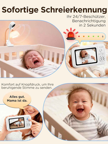 Baby Monitor with Camera, 1080P Baby Camera Monitor with Holder and Bed Clip Without WiFi, 2-Way Audio, Crying Detection, 4x Zoom, Night Vision, Temperature Sensor, 3.5 Inch LCD Baby Monitor with SD