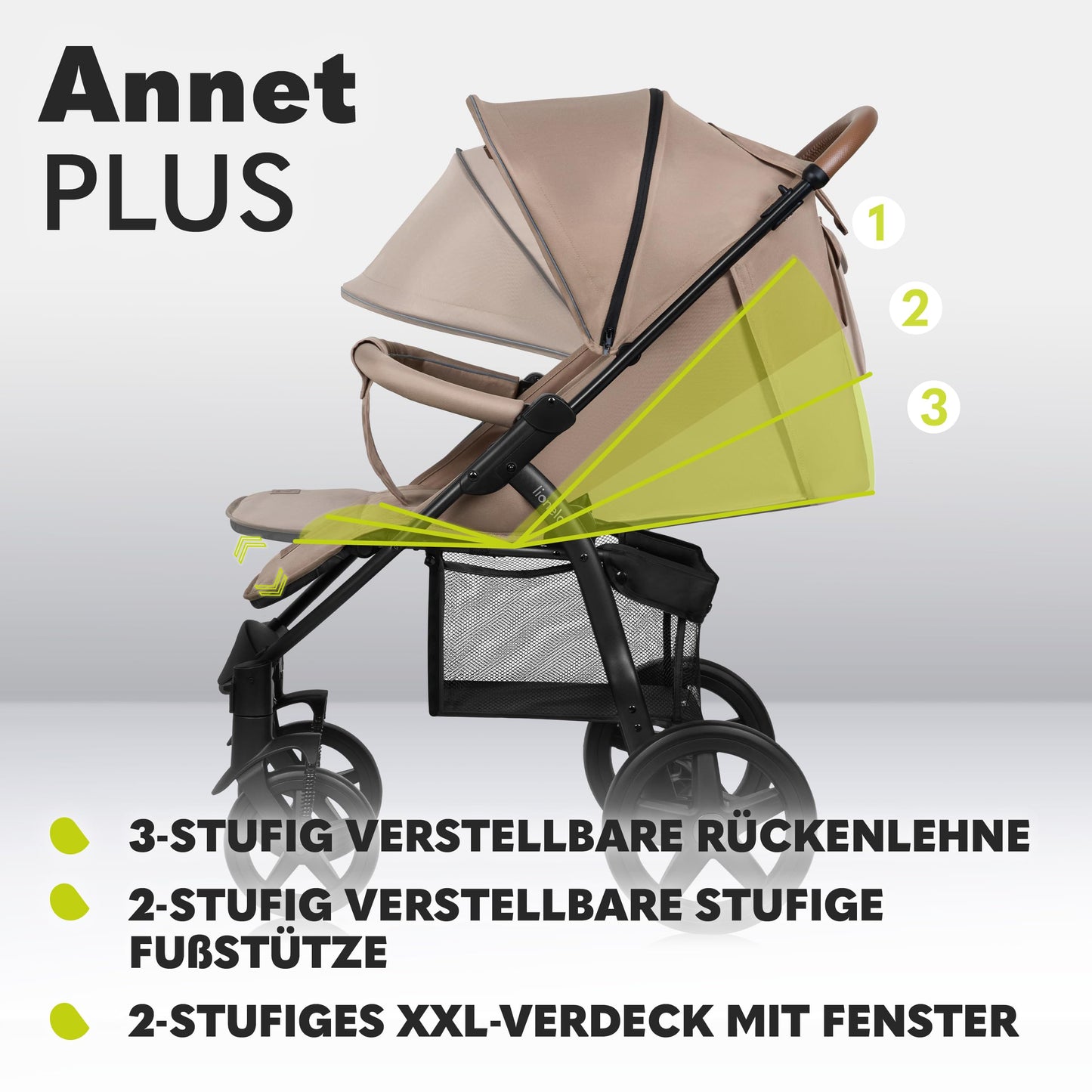 LIONELO Annet Plus Buggy up to 22 kg with Reclining Function, Small Folding Pushchair with Accessories, EVA Foam Wheels, Mosquito Net, Foot Cover Drink Holder, Basket Dreamin