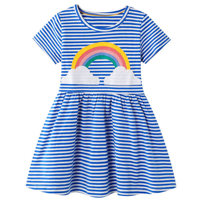 Dinopjs Kleider für Kleines Mädchen Kurzarm Kleid Cartoon-Stil Regenbogen Ozean Prinzessinnenkleid Dino Giraffe Osterhase Meerjungfrau Kinder Prinzessin Kostüm Tägliche Sommer Rock Ferienkleider