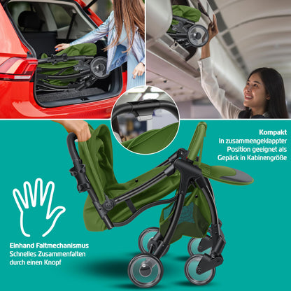 KIDIZ® Folding Pushchair, Sports Pram, 360° Wheels, 5-Point Harness, incl. Drinks Holder, Rain Cover, Adjustable Backrest and Sun Canopy, Red