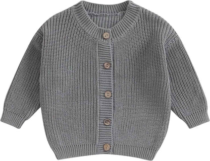 FOMOYUU Strickjacke für Kleinkinder und Neugeborene, Mädchen, langärmelig, Knopfleiste, Sweatshirt, Jacke, Herbst-Outfits