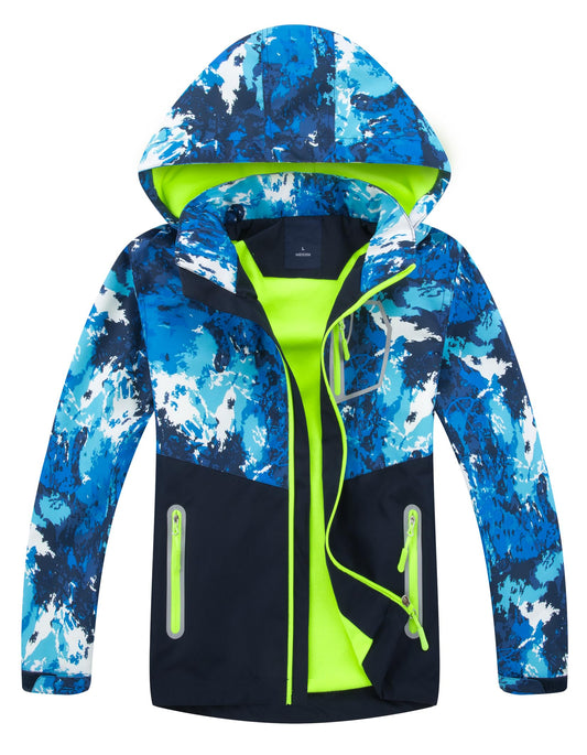LAUSONS Children's Lined Jacket, Boys' Transition Jackets for Boys, Softshell Jackets with Camouflage Pattern 