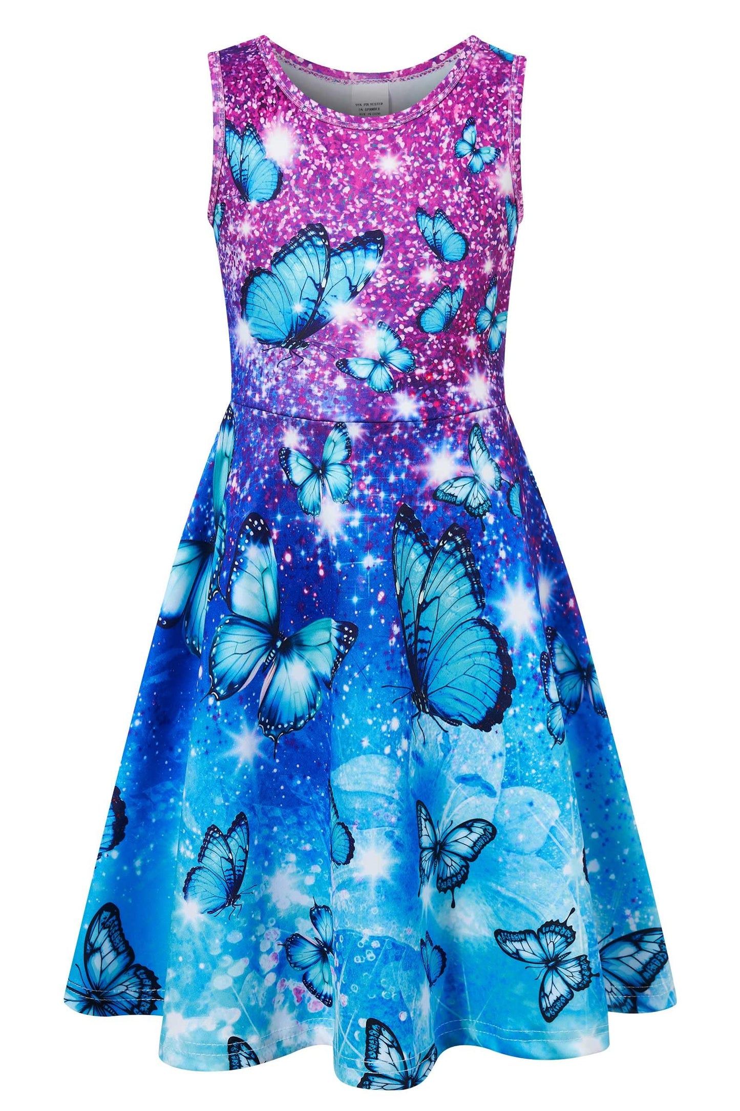 AIDEAONE Mädchenkleid Schmetterling A-Linie Ärmelloses Sommerkleid Buntes Kleid 4-12 Jahre
