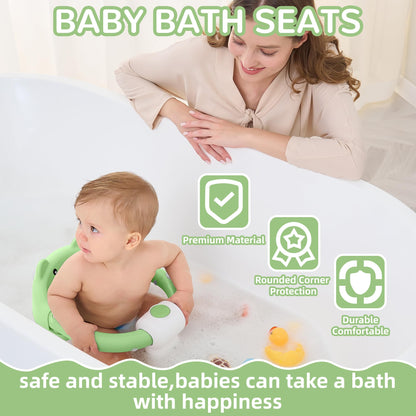 Baby Bath Seat from 6 Months, Bear Non-Slip Bath Seat Baby with 4 Suction Cups and Cushions for Toddlers and Newborns, Safe Portable Bath Chair for Shower or Bathtub, Pink