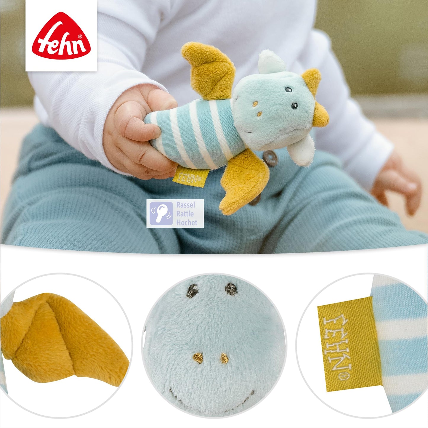 Fehn Mini-Rassel Otter – Mini-Greifling zum Rasseln, Fühlen, Spielen mit kuschelweichem Stoff-Tier – ein treuer Begleiter für Babys und Kleinkinder ab 0+ Monaten