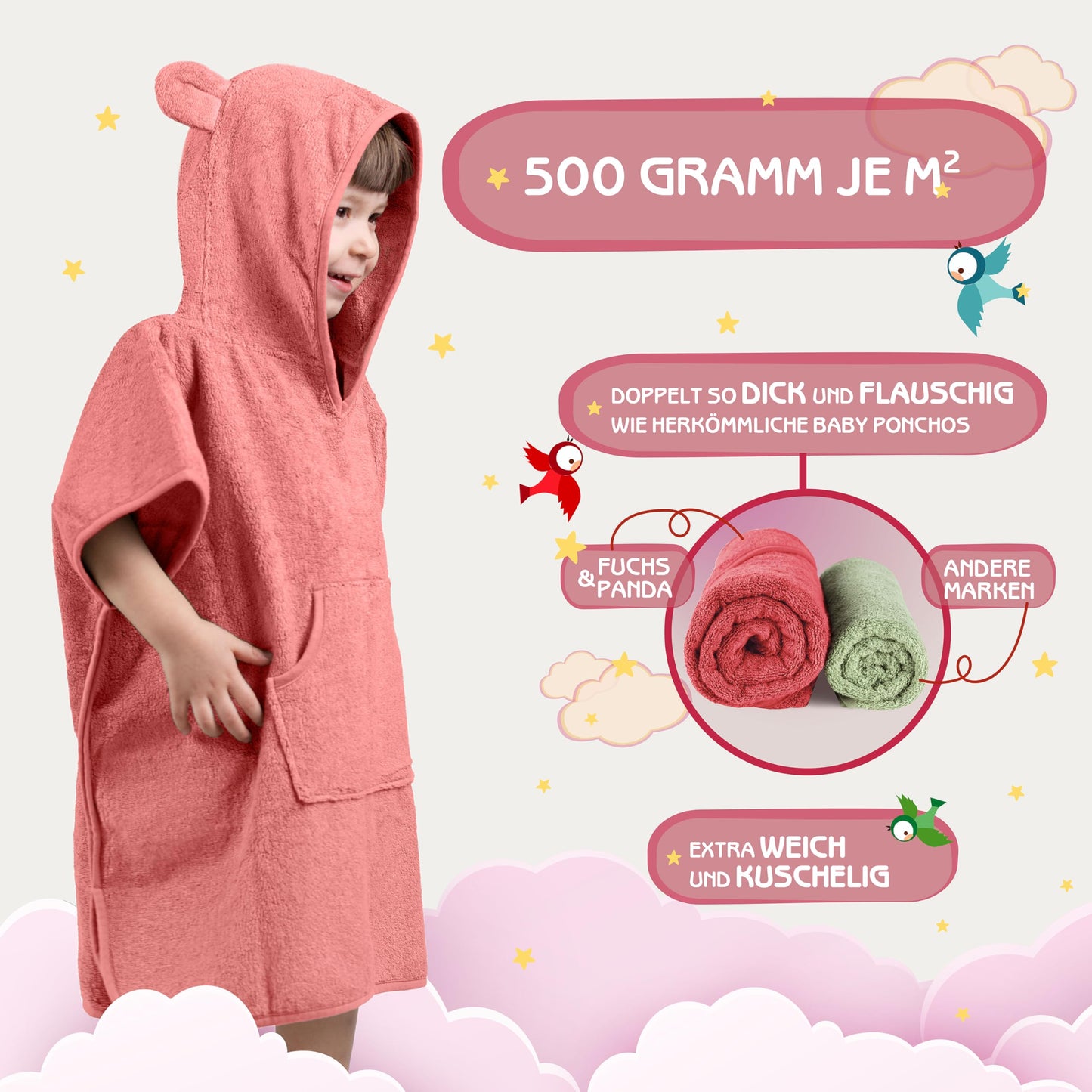 Fuchs&Panda® Badeponcho Kinder EXTRA warm, weich & kuschelig (100% Bambus) | Badeponcho Baby | Handtuch Poncho Kinder mit toller Geschenkverpackung (Kupfer-grün)