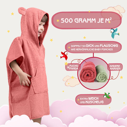 Fuchs&Panda® Badeponcho Kinder EXTRA warm, weich & kuschelig (100% Bambus) | Badeponcho Baby | Handtuch Poncho Kinder mit toller Geschenkverpackung (Kupfer-grün)