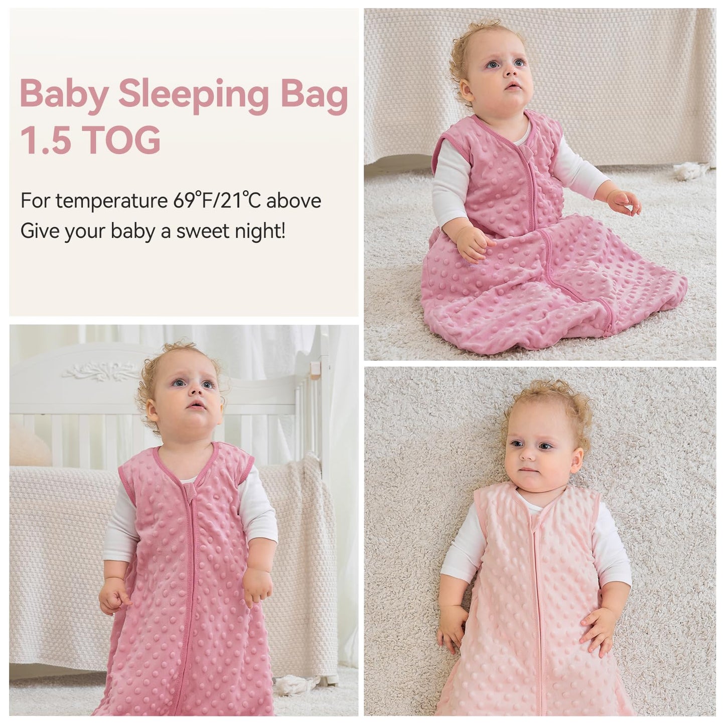 Unnivoll Baby Sleeping Bag, 1.5 Tog Baby Sleeping Bag, 0-6 Months, Pack of 2, Sleeping Bag, Winter, Autumn, 67 cm, for Boys and Girls, Newborns, Coffee