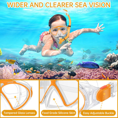 JEMULICE Taucherbrille Kinder, Schwimmbrille Kinder Schnorchelmaske für Jungen Mädchen, Tauchmaske mit Nasenabdeckung 180°Panorama HD Anti Nebel Anti-Leck Schwimmmaske für Kinder 4-16 Jahre