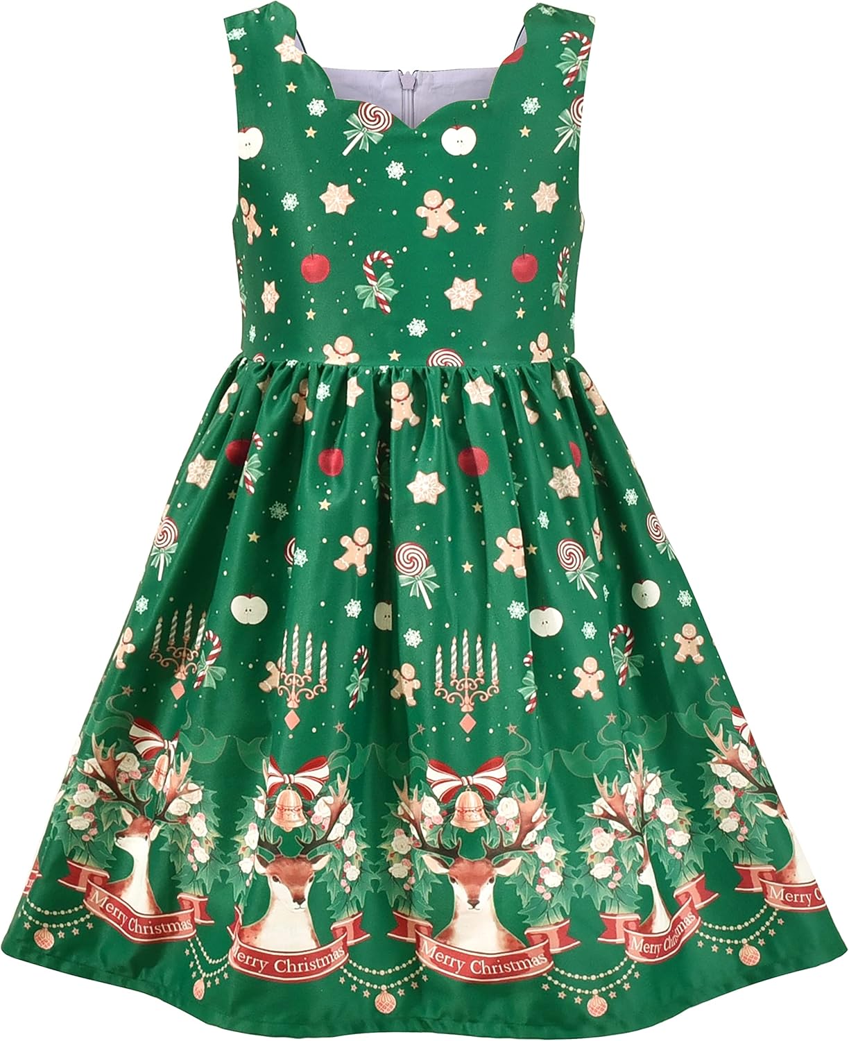 Sunny fashion girls' sleeveless polka dot dress rose garden green print size