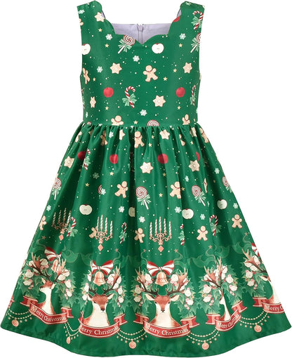 Sunny fashion girls' sleeveless polka dot dress rose garden green print size